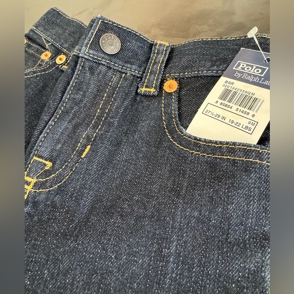 Ralph Lauren Blue Straight Leg Jeans with Yellow Stitching - Picture 3 of 5